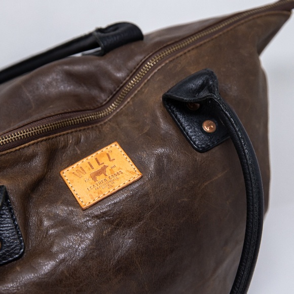 Will Original Genuine Leather Utility Shoulder Tote Purse Bag Weekender Brown - Picture 2 of 7